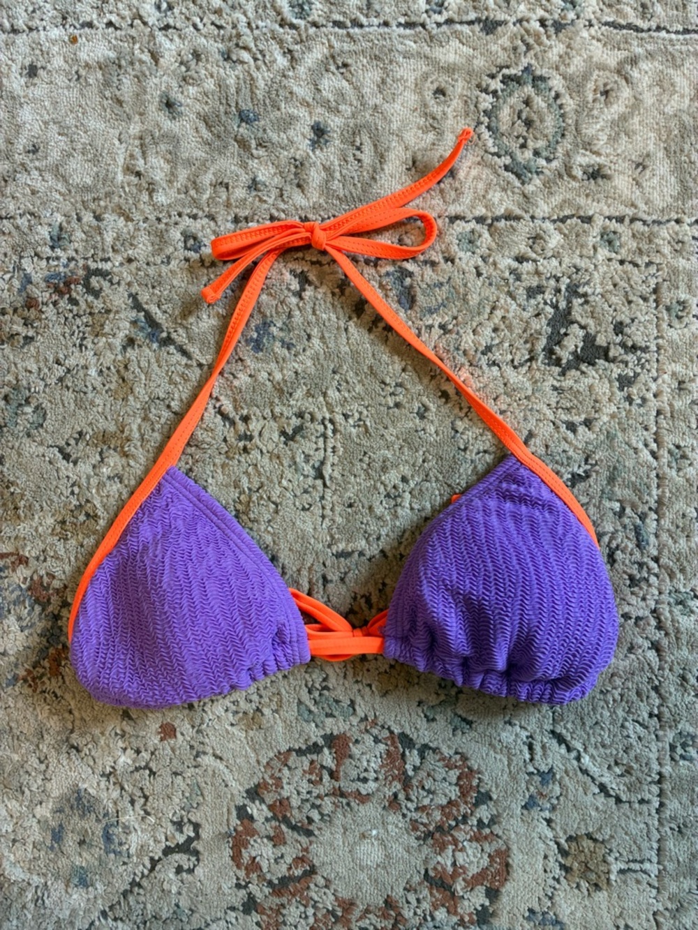Purple Triangle Bikini Top with Orange Trim